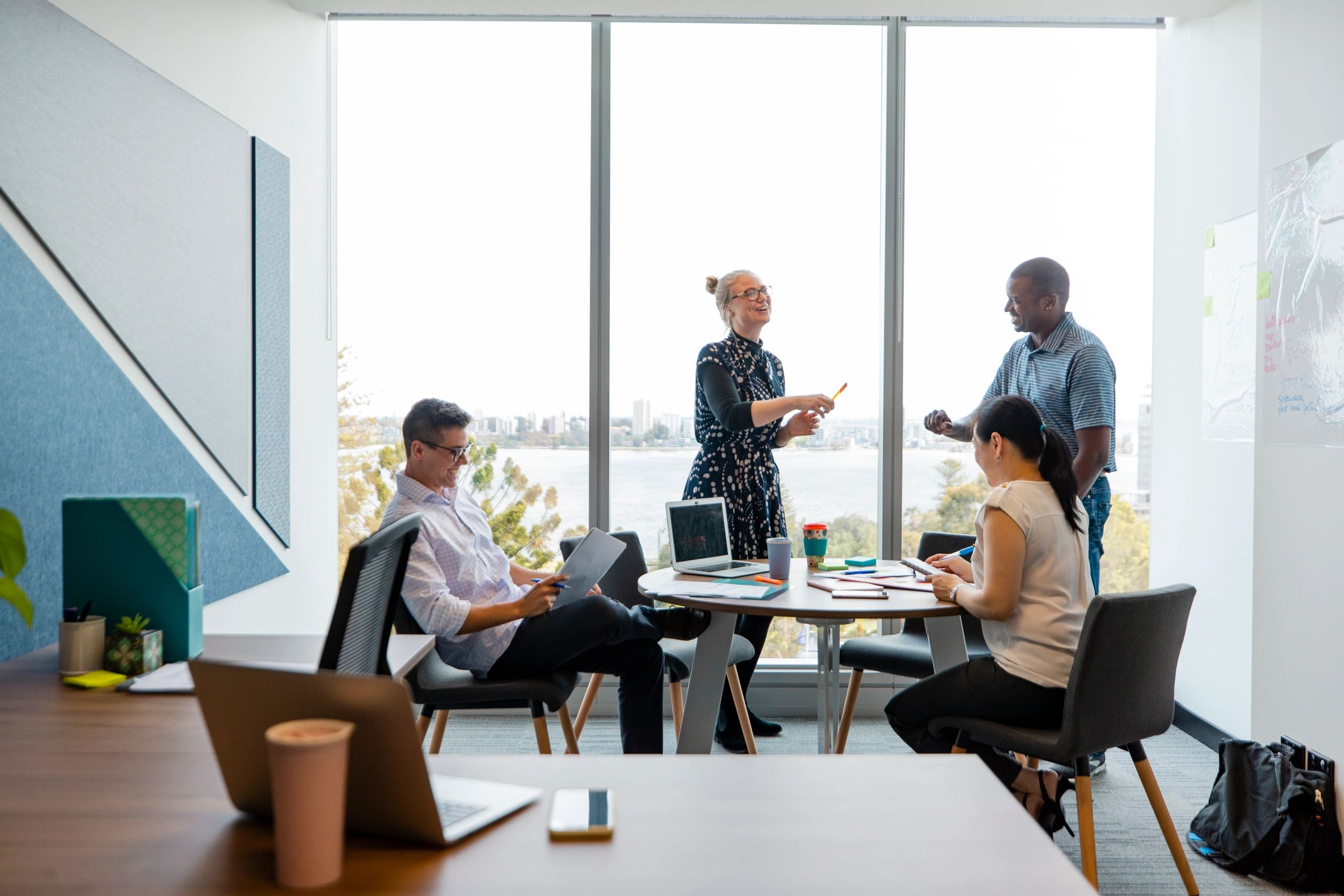 Consulting team brainstorming in an office