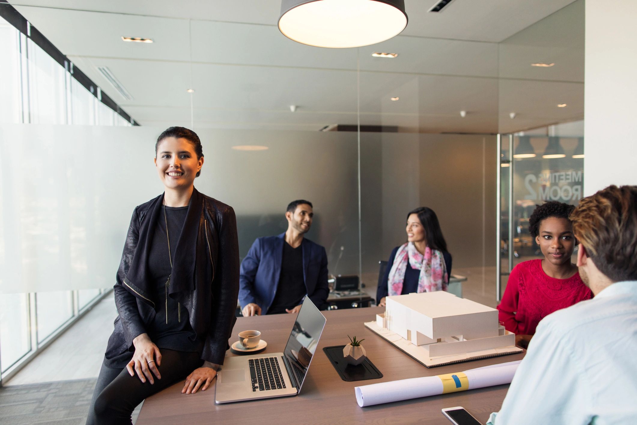 Business professionals collaborating in an office setting